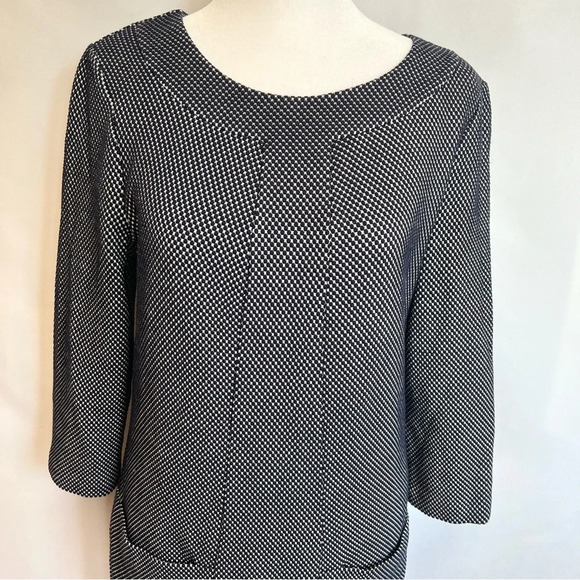 Boden Sarah Jacquard Hexagon Pattern Navy White Sheeth 3/4 Sleeve Dress Size 6 - Picture 4 of 16